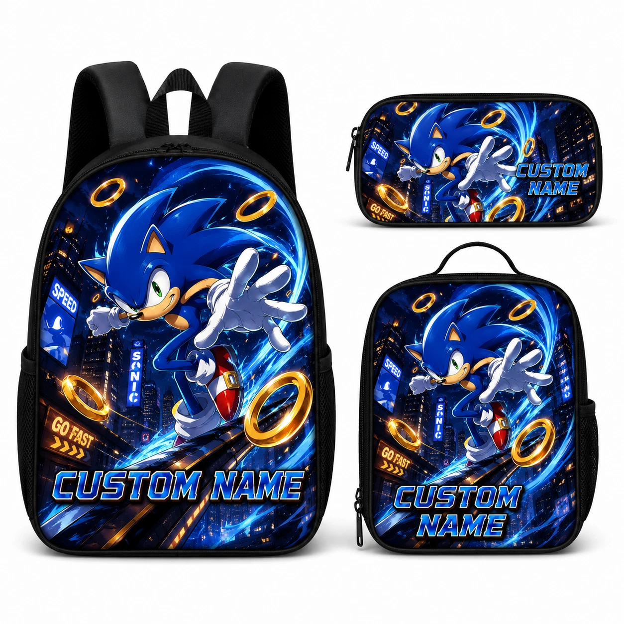 Personalized Kids Backpack Set Custom Name Cartoon School Bag Lunch Box Case 3Pc