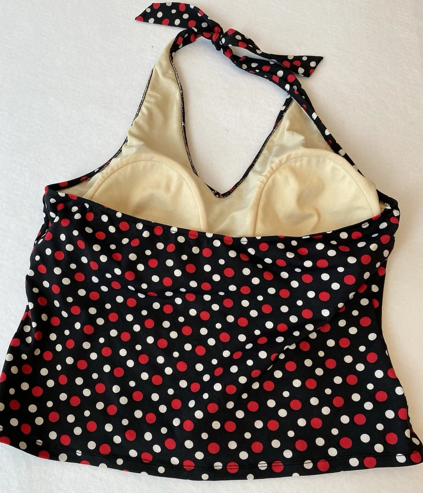 Traje de baño para mujer Sand N Sun top negro con lunares rojos y blancos Foto 2 de 4