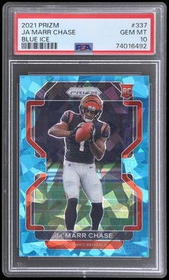 2021 Panini Prizm Ja'marr Chase #337 PSA 10 RC Blue Ice Prizm 77/99 Football