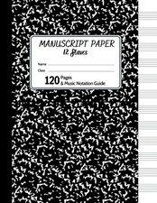 Manuscript Paper 120 Standard Blank Sheet Staff Pages Black Marble Music Note...