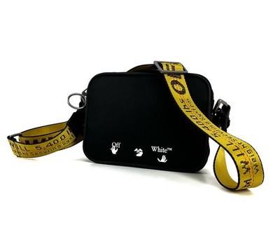 Off-White Mini Logo Print Nylon Fabric Zipped Messenger Crossbody Bag Black