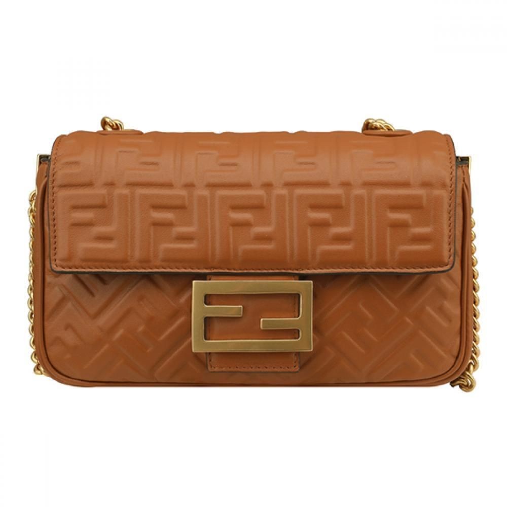 Baguette Chain Mini Shoulder Bag in Rich Brown Leather