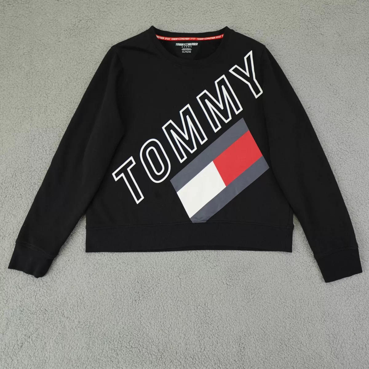 Tommy Hilfiger Sport Sweatshirt Womens Large Extra | eBay Black Cropped Sweater Flag