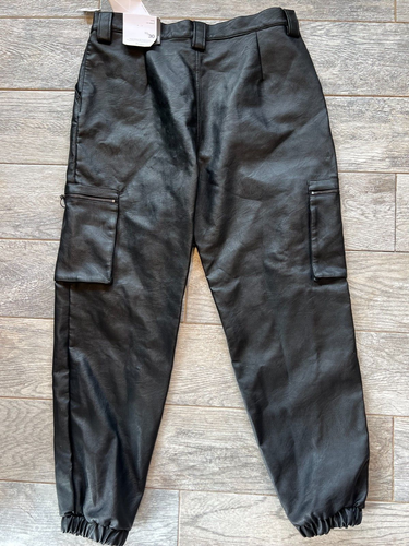 Kancan Rooney ultra high rise faux leather cargo jogger pants 13 30 NWT Black