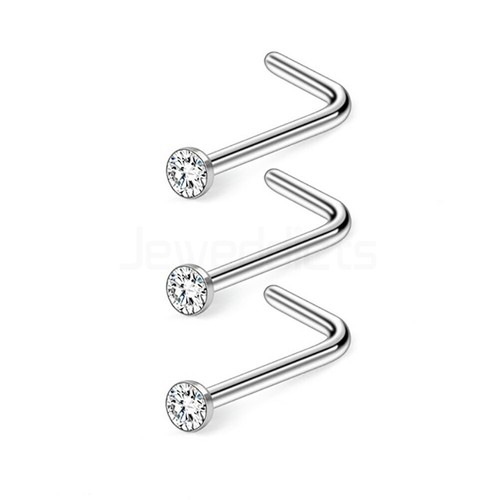 3x Nose Studs L Shaped Rings Zirconia Surgical Steel Body Piercing Jewellery - Picture 7 of 14