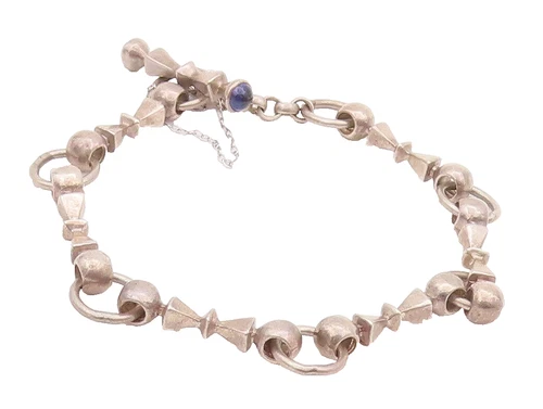 925 Sterling Silver Vintage Bracelet Designer Carved Bow Ring Links  BT10401