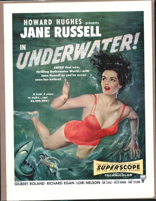 1954 UNDERWATER Jane Russell Original Vintage Color Movie Promo Ad