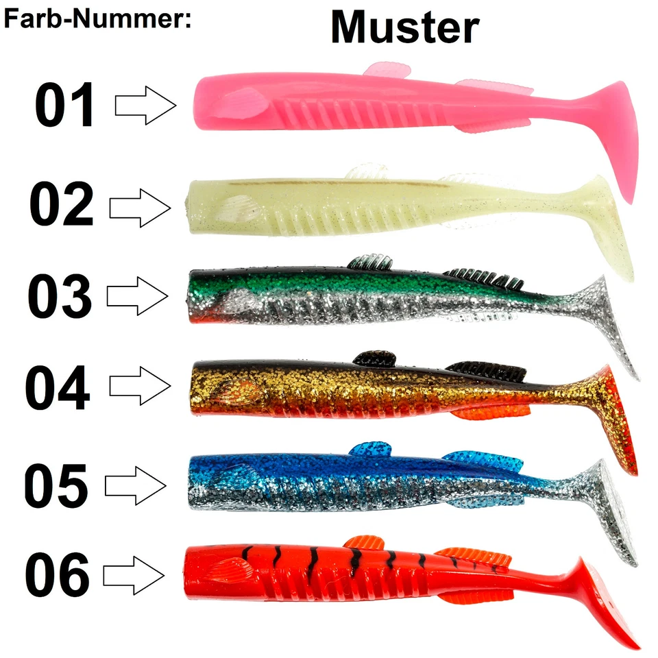 FLADEN Norwegen Meeresköder 200g bis 400g - 2x Gummifisch + Jigkopf Dorsch Köder - Bild 2 von 2