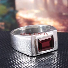 Natural Garnet Gemstone with 925 Sterling Silver Ring for Men's #5530