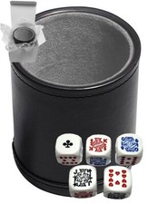 16mm Premium Rounded Corners Poker Dice White  PU Leather Grey Felt Lined Cup