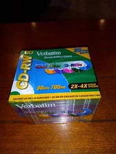 CD-RW Discs Verbatim 700MB 80 min 2X-4X  Jewel Case Cool Colors Lot of 20 New