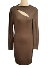 KOOKAI Yasmin Mini Dress Sz 1 Brown Merino Wool Bodycon Fitted Stretch Cutout