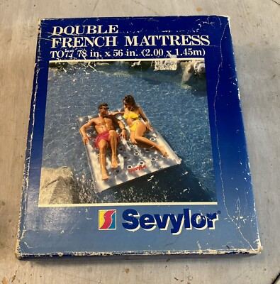Vintage Sevylor Double French Style Inflatable Floating Mattress 78  x 56 