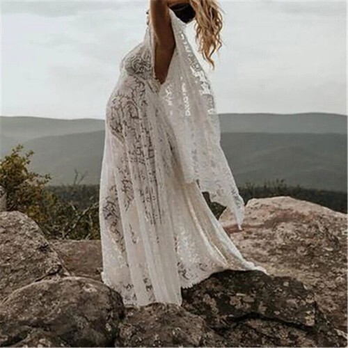 Hot Boho Maternity Dress For Photo Shoot Outfit Pregnant Women's Fluffy Lace - Picture 6 of 7