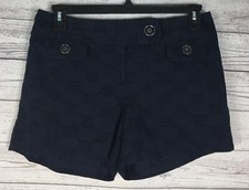 Ann Taylor Loft Women s Navy Blue Eyelet Cotton Flat Front Lined Shorts Size 6