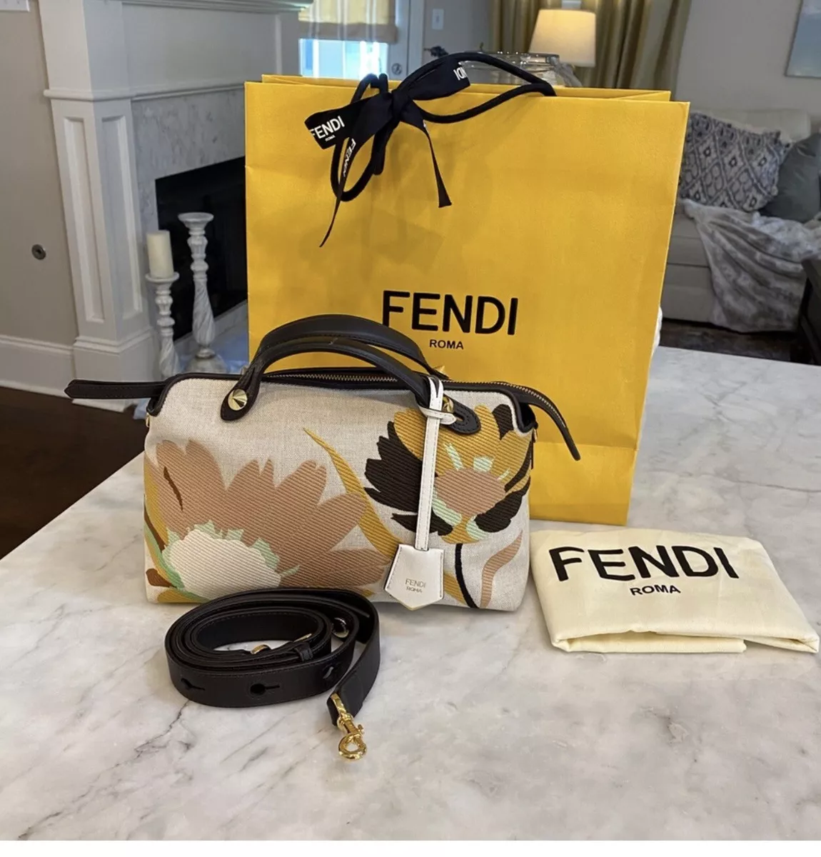 FENDI By the Way Medium Embroidered Floral Bag canvas leather eBay
