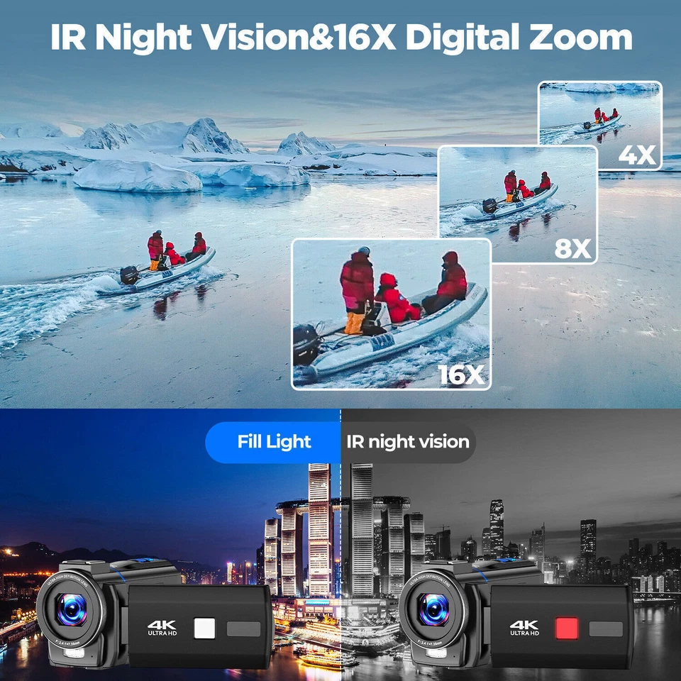 Videokamera 4K Touchscreen 48MP Camcorder 16X Digitalzoom IR Nachtsichtkamera DE - Bild 4 von 4