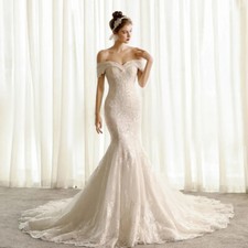 Elegant Mermaid Wedding Dresses Off Shoulder Appliques Backless Lace Bridal Gown
