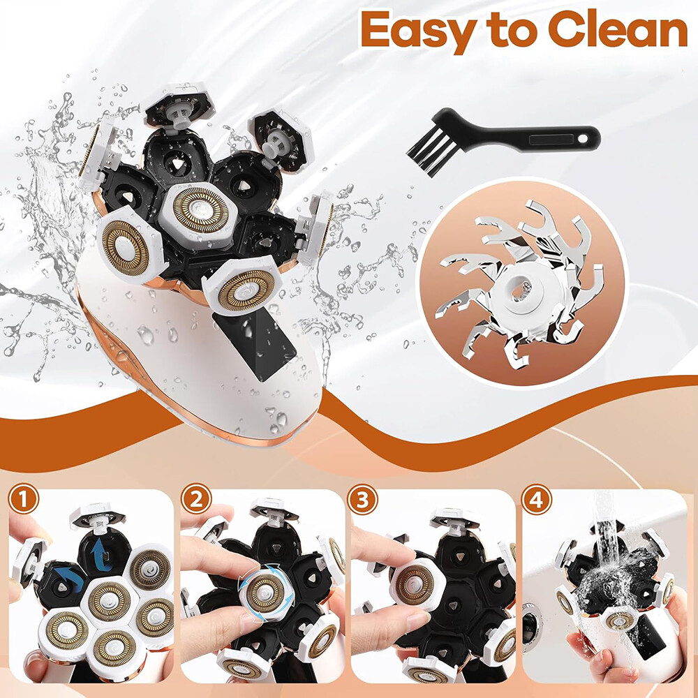 5-In-1 Electric Razors for Women, Wet/Dry 7D Rechargeable Rotary Shaver for Legs