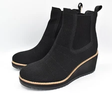 Sofft Women Size 7 Eiley Black Knit Water Resistant Platform Wedge Chelsea Boots