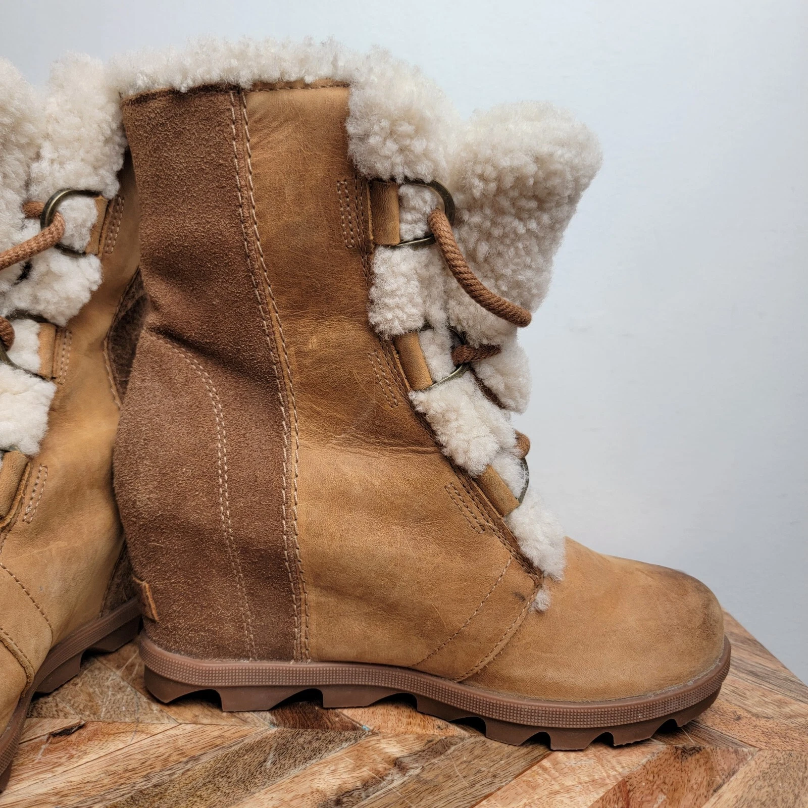 sorel joan of arctic wedge shearling ankle boot bootie sherpa boots