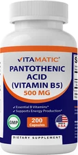 Vitamatic Pantothenic Acid (Vitamin B5) 500 mg 200 Capsules
