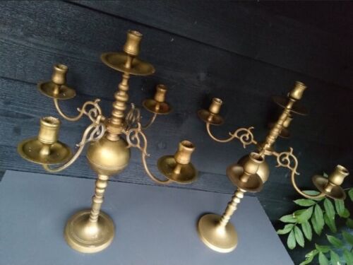 Pair of brass candelabras 5 candles, 2 large vintage candle holders, Christmas - Picture 6 of 7