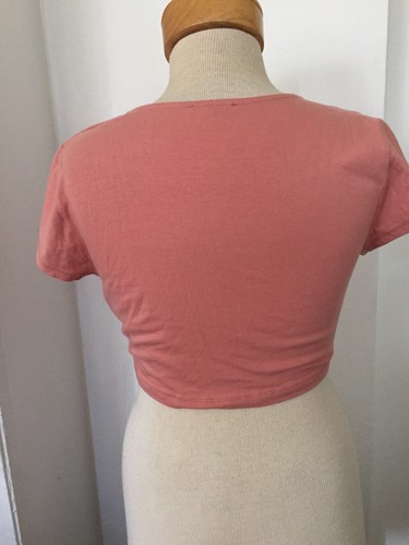 Charlotte Russe Crop Top Nude Blush Pink Size Large V Neck Cross Cross Neck EUC - Picture 2 of 7