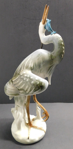 Vintage Royal Dux Heron Crane Bird In Reeds With Fish Porcelain Figurine/Statue - Picture 6 of 9