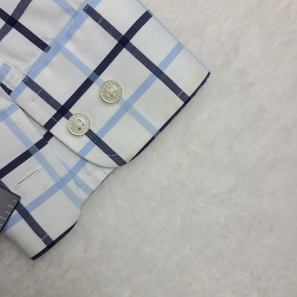 Robert Talbott Shirt Mens XL Blue White Plaid 100% Cotton Dress Button Down - Image 2 of 4