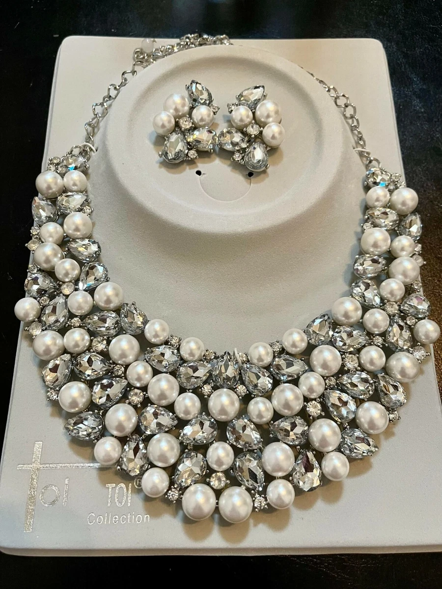 Chunky Women Elegant White Pearl Crystal Bridal Silver Chain