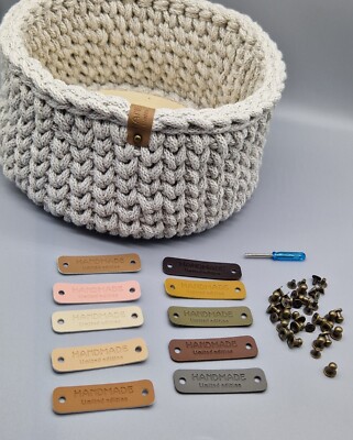 10Stk Handmade Etiketten Buchschrauben Kunstleder Labels für Kleidung Jeans 