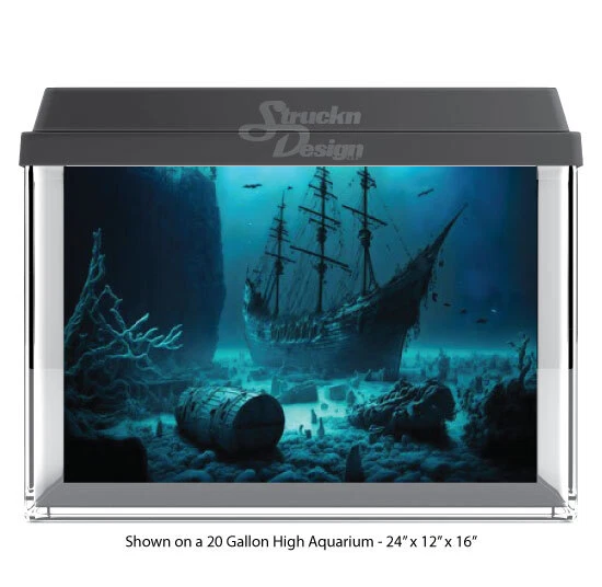 Ocean Floor Ship Wreck Polyester Fish Tank Glass Backdrop Aquarium Background