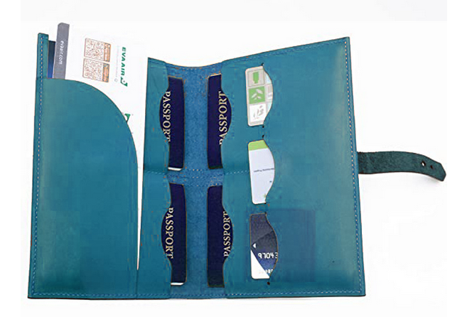 Blue Cow Leather Bifold Passport Holder Wallet Card Pouch H308-image