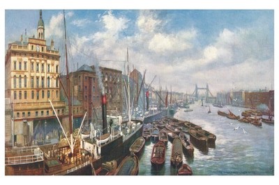   River Thames London Tower Bridge Victorian Poster c.1900 36x24''