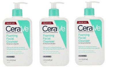 BL Cerave Foaming Facial Cleanser Oil Control 16oz Pump Value X 3 Packs