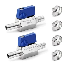 2 Pack 1/4" Hose ID Barb Mini Ball Valve, Stainless Steel Small Shut 1/4 Inch