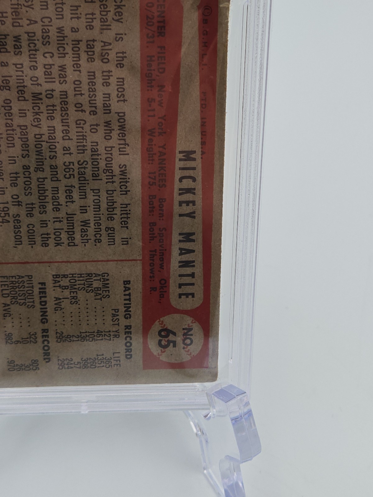 1954 Bowman Mickey Mantle #65 NY Yankees PSA Authentic Vintage Baseball Card HOF view 9