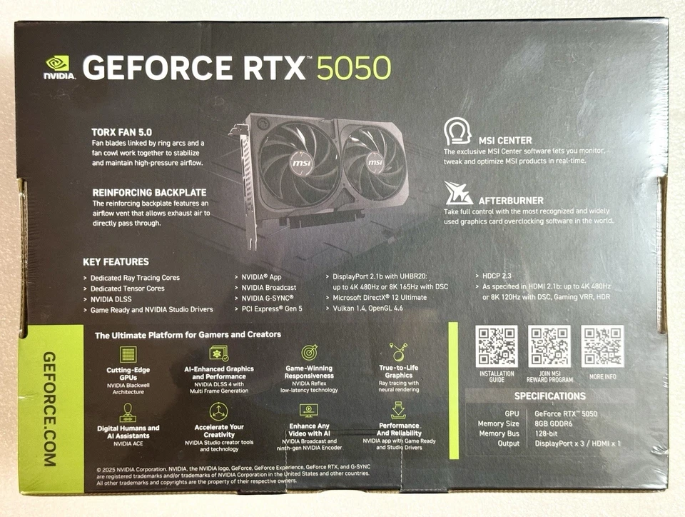 MSI GeForce RTX 5050 8G SHADOW 2X OC Graphics Card - 8GB GDDR6 (G5050-8S2C) - Image 3 of 4