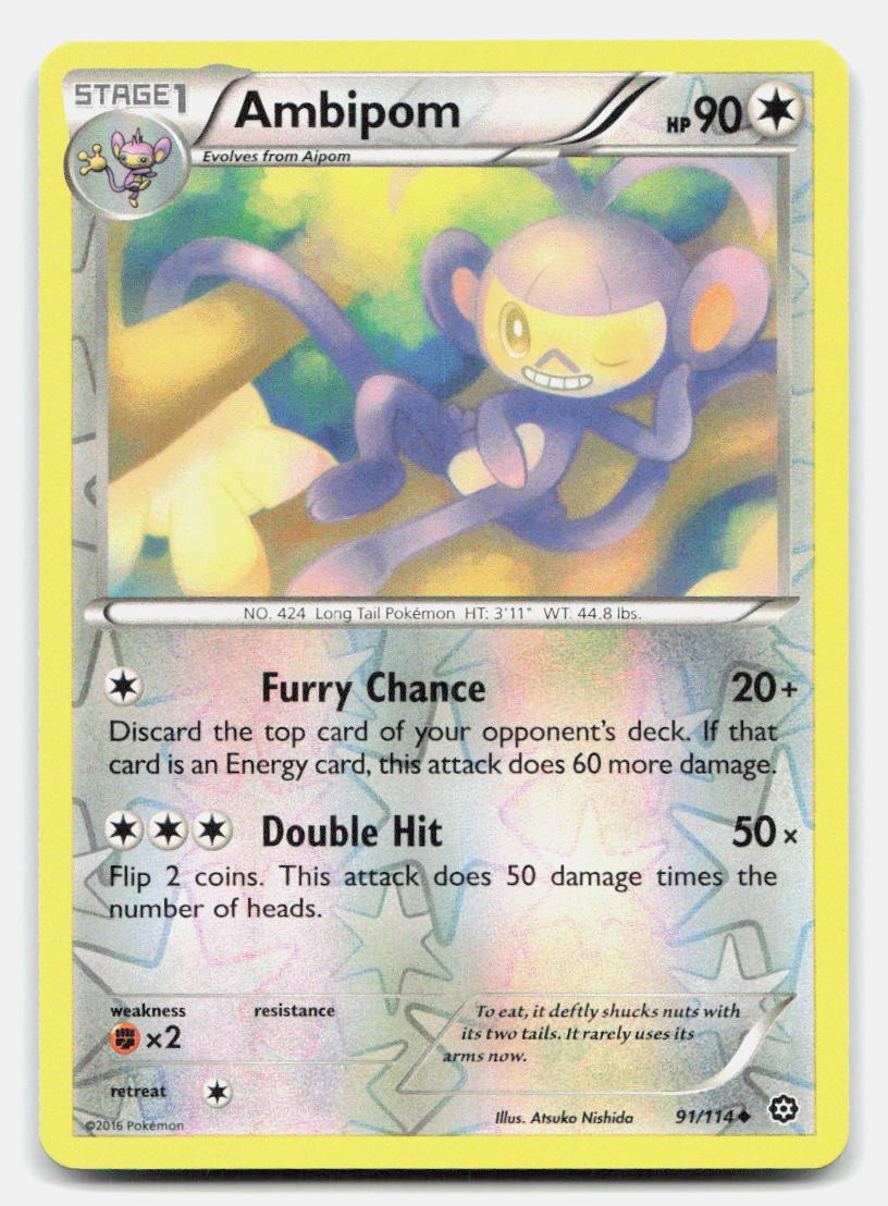 Ambipom 91/114 Uncommon Steam Siege Pokemon Reverse Holo NM