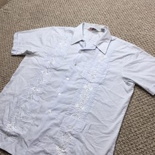 Vintage Guayabera Mexican Wedding Shirt Mens XL Light Blue Button Up Party