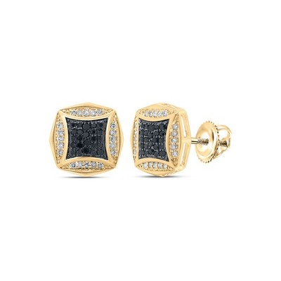 0.28 Ctw Natural Diamond Black Square Stud Earrings 10kt Yellow Gold