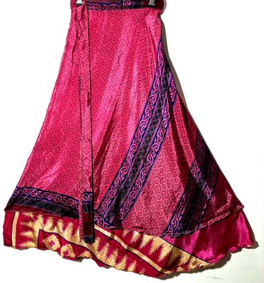 Incredible-art Vintage Silk Sari Magic Wrap Skirt Reversible Double Layer skirt, - Image 1 of 4