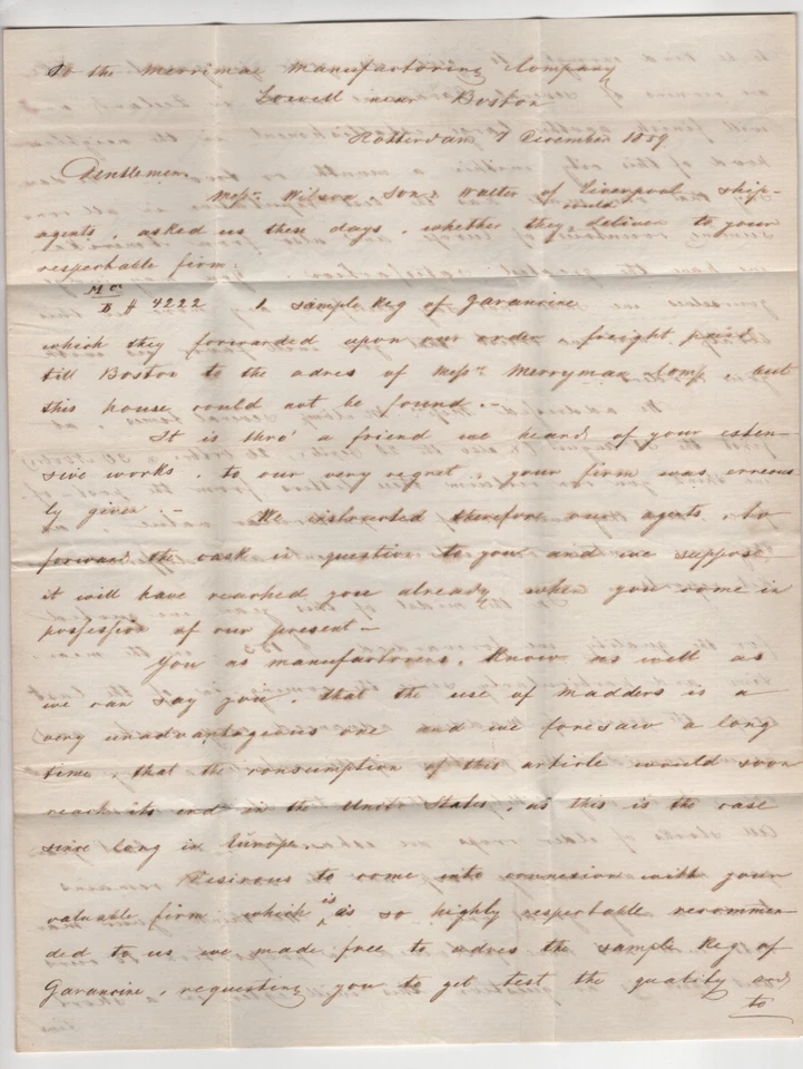 NETHERLANDS TO US 1859 STAMPLESS FOLDED COVER BOSTON BR PACKET 5 CENTS PAID - Image 3 of 3