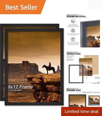 9x12 Picture Frame Set of 2, Black Engineered Wood Frame for 9 x 12 Inch Pict...