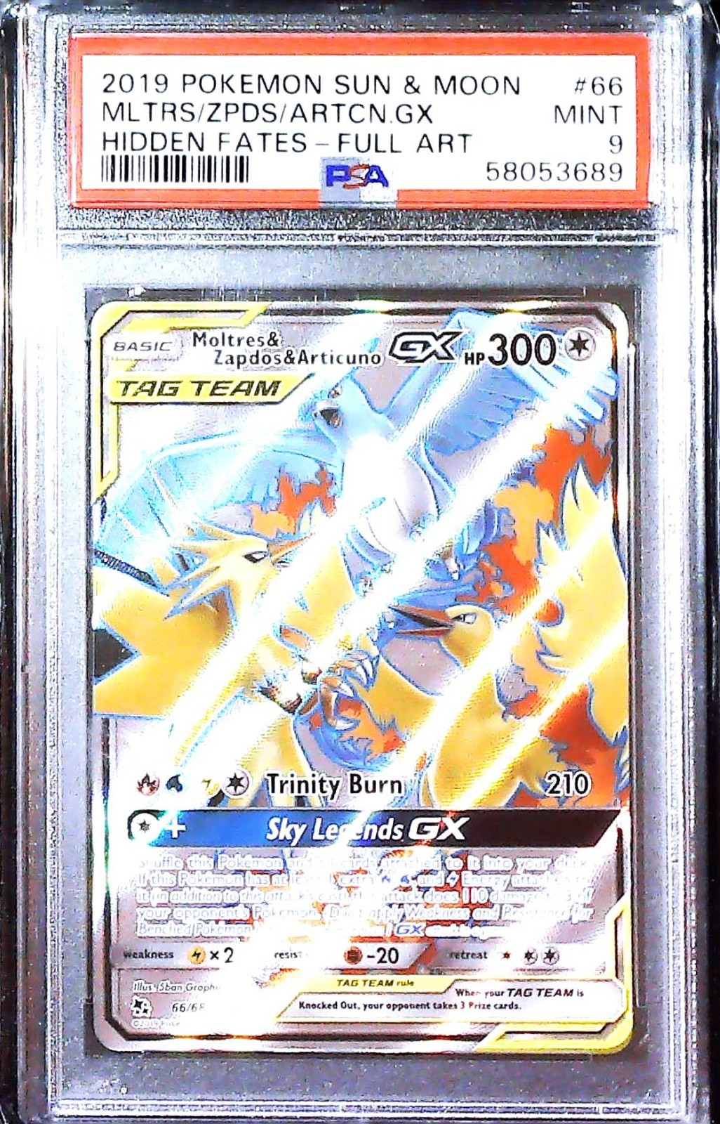 Moltres & Zapdos & Articuno GX FA 66/68 Sun & Moon Hidden Fates Holo PSA 9 Mint!