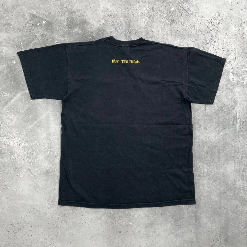 Camiseta De Colección 2004 Happy Tree Friends Grumosa Difícil de Encontrar Difícil de Encontrar Dibujos Animados Desteñida Negra Talla L Foto 2 de 4