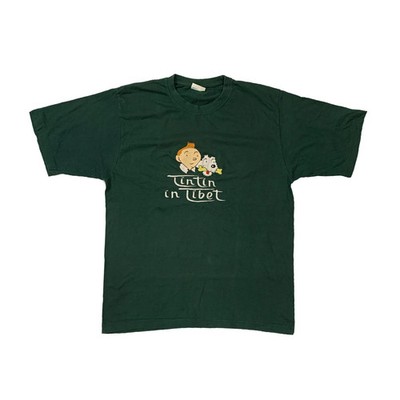 Vintage 90s Tintin in Tibet T-shirt Embroidered Logo Green Tee M L