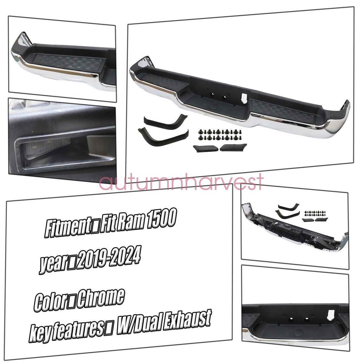 Rear Step Bumper 68404443AA W/Dual Exhaust Chrome Fit Ram 1500