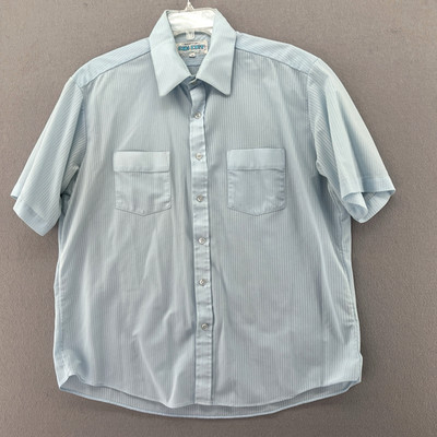 Vintage Mens Montgomery Ward Kool Knit Button Down Shirt Sz 17 Short Sleeve Blue